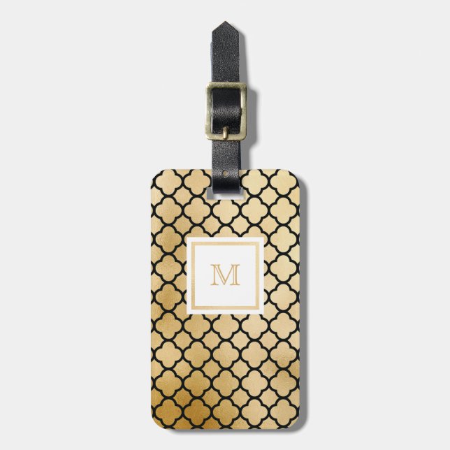 Guld svart märkre för vitquatrefoilbagage bagagebricka (Vertikal Framsida)