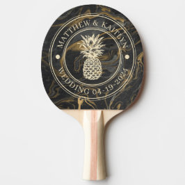 Guld Svart Marmor Ananas Bröllopskam & Namn Pingisracket