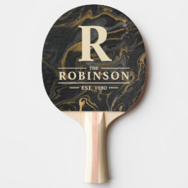Guld Svart Marmor Virvel Familjenamn & Initialer Pingisracket