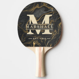Guld Svart Marmor Virvel Monogram & Namn Överlägg Pingisracket
