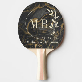 Guld Svart Marmor Virvlande Bokstavsmonogram för B Pingisracket