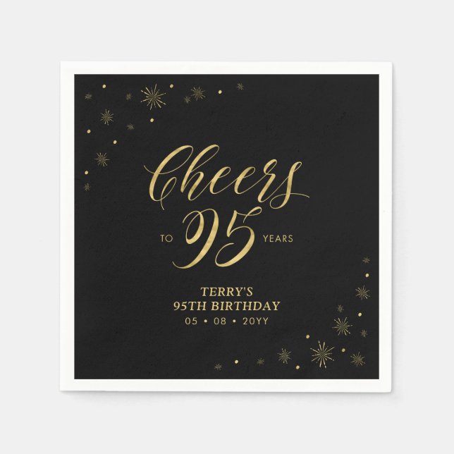 Guld & Svart | Modern Cheers 95-årsfest Pappersservett (Framsidan)