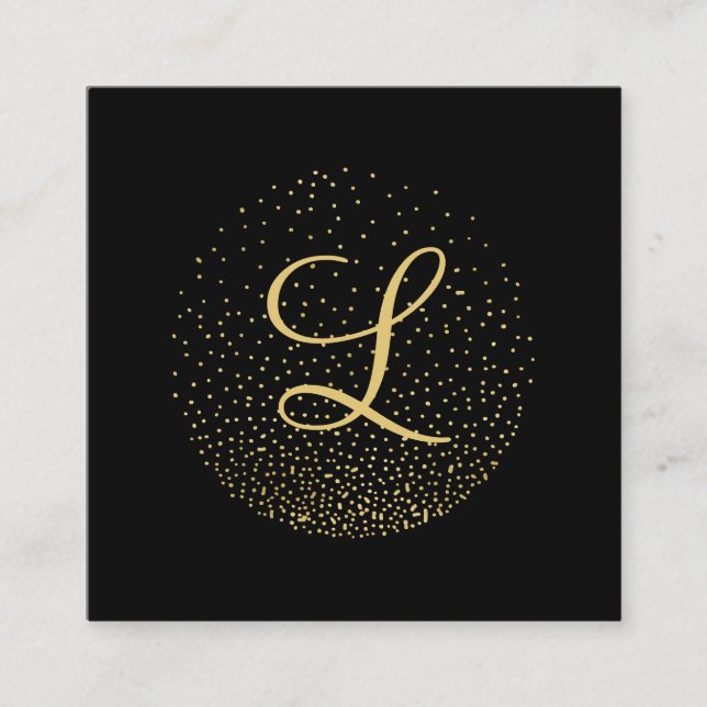Guld & Svart | Modern Cirkelmonogram Professionell Fyrkantigt Visitkort (Framsida)