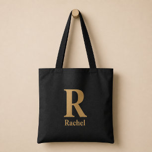 Guld/ Svart Modern Minimal Monogram Namn Tygkasse