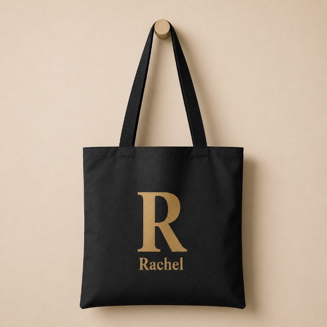 Guld/ Svart Modern Minimal Monogram Namn Tygkasse (Skapare uppladdad)