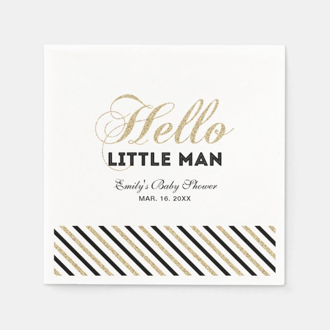 Guld & Svart | Modern Pojk Babyshower Pappersserve Pappersservett (Framsidan)