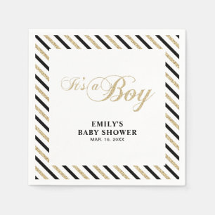 Guld & Svart Modern Pojk Bebis Shower Pappersser Pappersservett