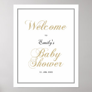 Guld & Svart Modern Pojke Babyshower Välkomstsky Poster
