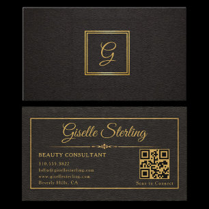 Guld Svart Monogram QR-kod Professionell Visitkort