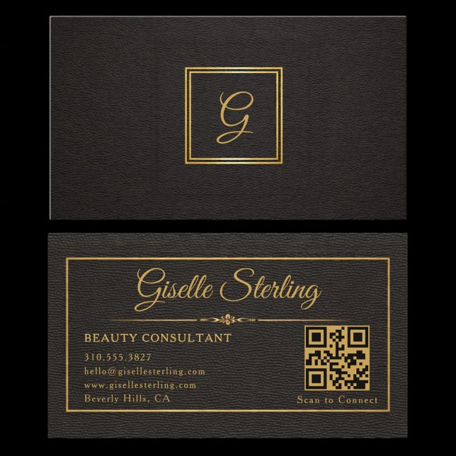 Guld Svart Monogram QR-kod Professionell Visitkort (Skapare uppladdad)