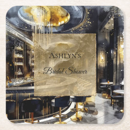 Guld svart Night Club Party Bröllopsdusch  Underlägg Papper Kvadrat
