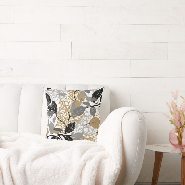 Guld-, svart- och grå bladvingedesign kudde (Soffa)
