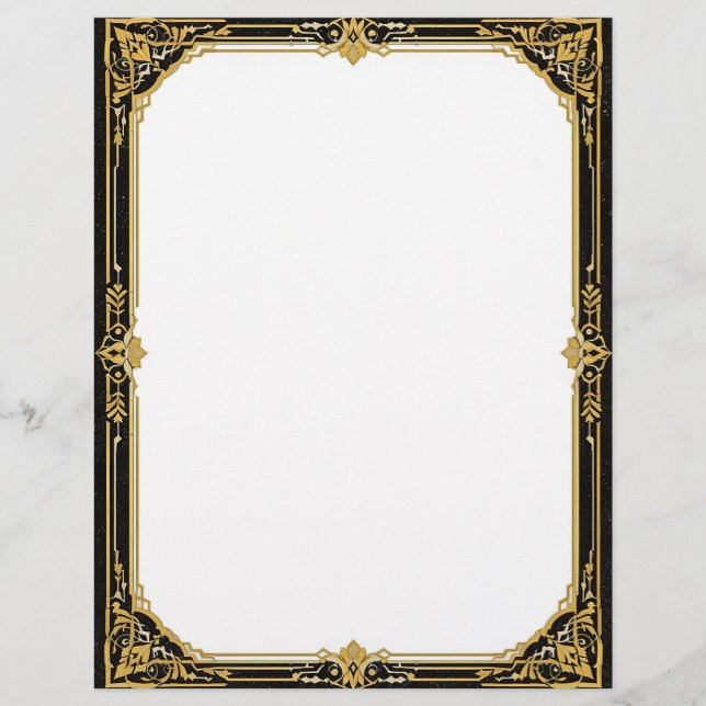 Guld Svart och Vit Art Deco Brevpapper (Framsida)