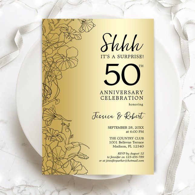Guld Svart Överraskning 50-årsjubileum Inbjudningar (Skapare uppladdad)
