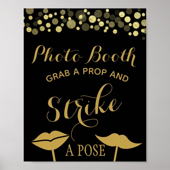 Guld & Svart Photo Booth fest- eller bröllopsskylt Poster (Framsidan)