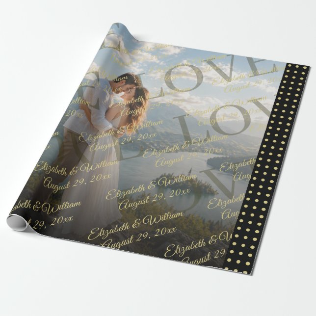 Guld & Svart Polka Prick Personlig Bröllop Presentpapper (Utrullad)