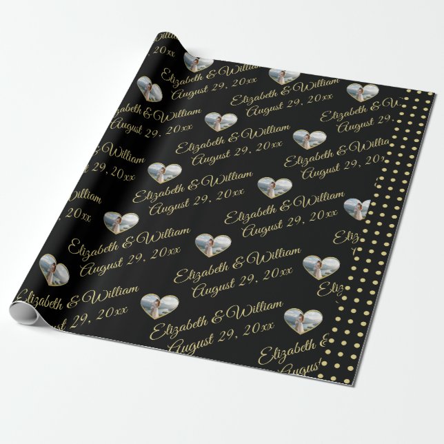 Guld & Svart Polka Prick Personlig bröllop Presentpapper (Utrullad)
