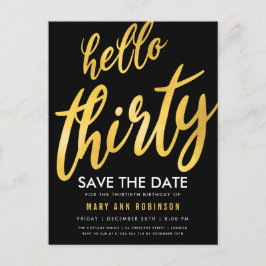 Guld Svart Rädda Datum Trettio Födelsedagsfest Vykort