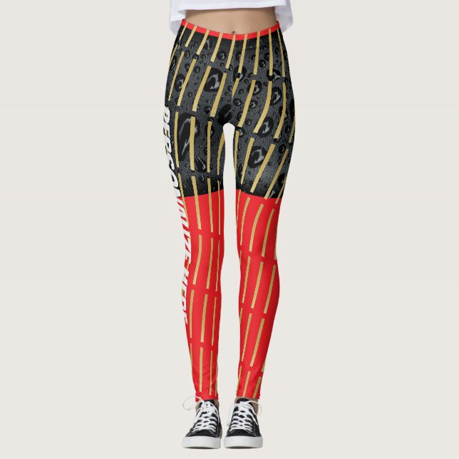 Guld Svart Röd Mix-up Modern Design Legging  (Framsida)