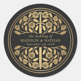 Guld Svart Royal Medeltida Svärd Bröllop  Runt Klistermärke