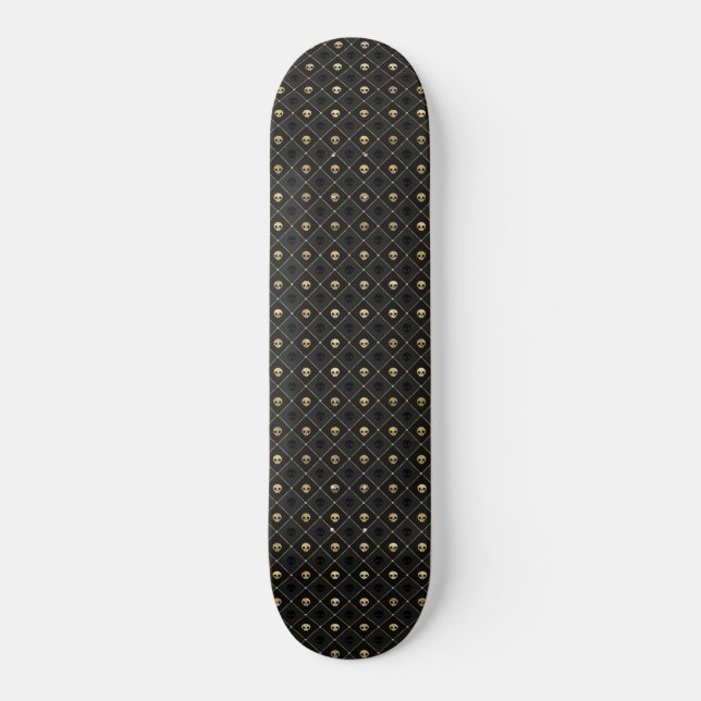 Guld Svart Skalle Diamanter Mönster 2 Mini Skateboard Bräda 18,5 Cm (Framsida)