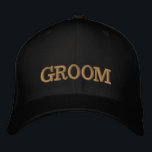 GULD - / svart skyddshölje (GRUOM) Broderad Keps<br><div class="desc">Broderade hattar: Klassiskt golden/svart basebollsockel i mode med texten "GROOM" för bachelor party/stag party,  bröllop,  costume party dress up/night out</div>