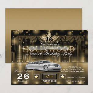 Guld Svart Stad Nattljus Limo Hollywood Party Inbjudningar
