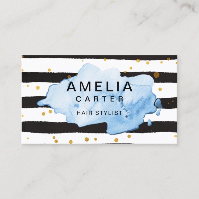 Guld svart stänk feminin Hair Stylist Salon Visitkort (Framsida)