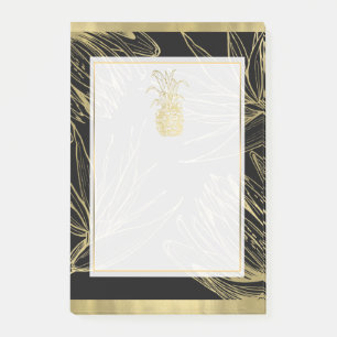Guld & Svart Tropisk Ananas Botanisk Blomma Post-it Block