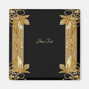 Guld Svart Utsmyckad Blommig Magnet