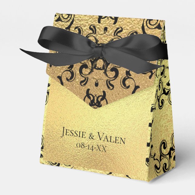 Guld & Svart Virvel Gotisk Bröllop Presentaskar (Framsidan Sidan)