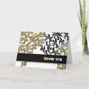 Guld Svart Vit Fleur de Lis Damask Tack Kort