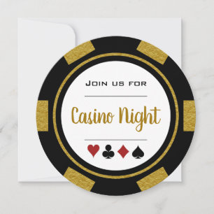 Guld Svart Vit Poker Chip Casino Natt Inbjudningar