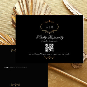 guld, svart, vit QR CODE bröllop webbplats OSA Kort