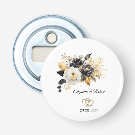 Guld Svart Vita Blommor Bröllop Flasköppnare