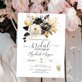 Guld Svart Vita Blommor Bröllopslunchen Inbjudningar