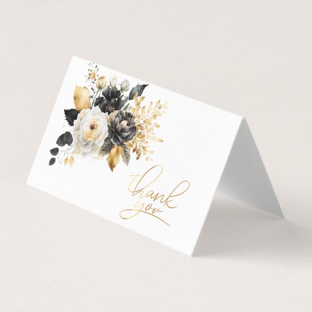 Guld Svart Vita Blommor Tacksamhetskort Visitkort (Framsida)