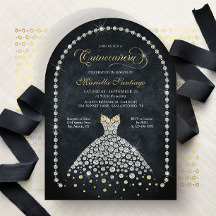 Guld Svarta Diamanter Elegant Quinceanera Inbjudan