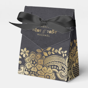 Guld svarta elegant vintage snöre bröllopsförmån presentaskar
