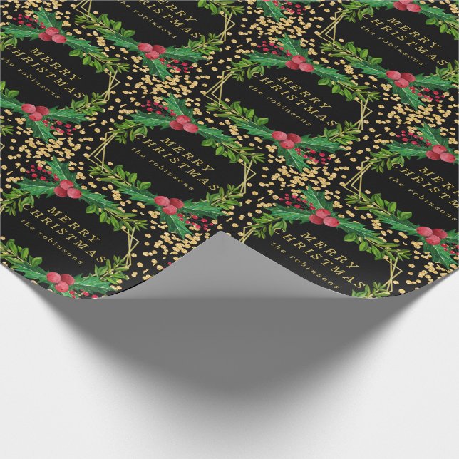 Guld Svarta familjen God jul Holly Glitter Presentpapper (Hörn)
