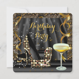 Guld Svarta Glitter Höga Klackar Champagne Party Inbjudningar