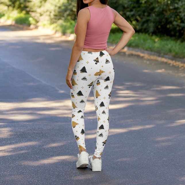 Guld Svarta Julgran Mönster Leggings (Skapare uppladdad)