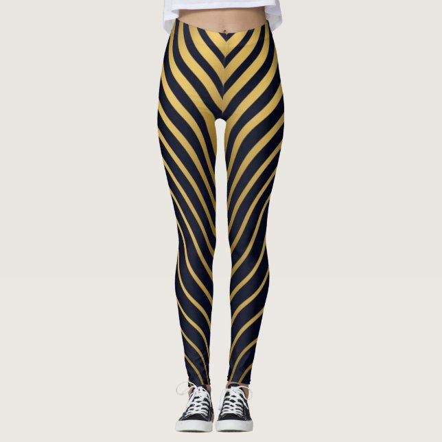 Guld & Svarta Lyxiga Vågtryck Leggings (Framsida)