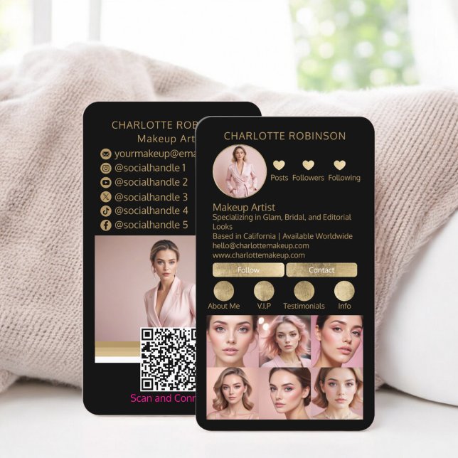Guld svarta makeup skönhet Social Media Influencer Visitkort (Gold black Makeup beauty Social Media Influencer Business Card instagram)