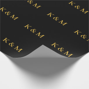 Guld Svarta Monogram Initialer Brud Brudgum Bröllo Presentpapper