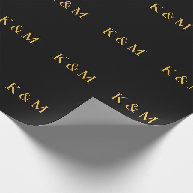 Guld Svarta Monogram Initialer Brud Brudgum Bröllo Presentpapper (Hörn)
