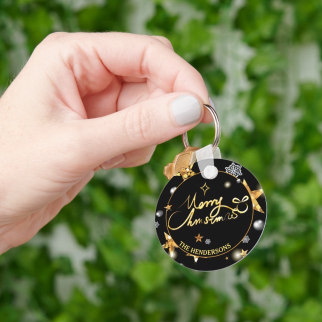 Guld Svarta Stjärnor God Jul Nyckelring (Hand)