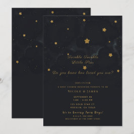 Guld Svarta Stjärnor Mörk Natt Himmel Baby Shower Inbjudningar