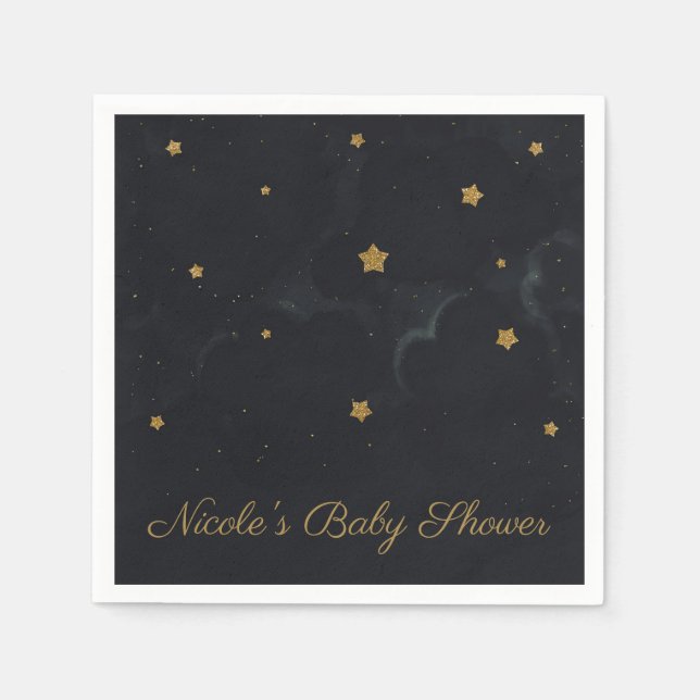 Guld Svarta Stjärnor Mörk Natt Himmel Baby Shower  Pappersservett (Framsidan)
