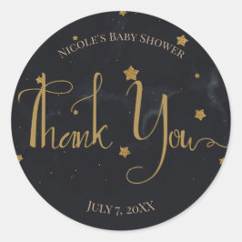 Guld Svarta Stjärnor Mörk Natt Himmel Baby Shower Runt Klistermärke